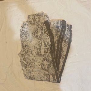 White/Grey snakeskin joggers.